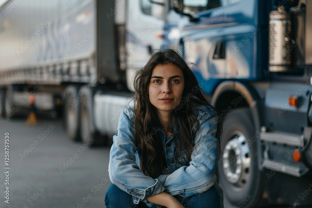 Fototapeta premium Generative AI image of a thoughtful truck driver in a cabin, portraying the life of a long-haul driver