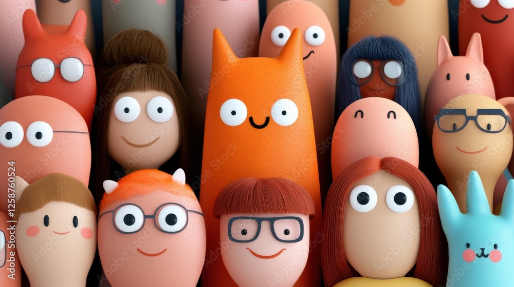 cartoon characters in a crowd of cute faces