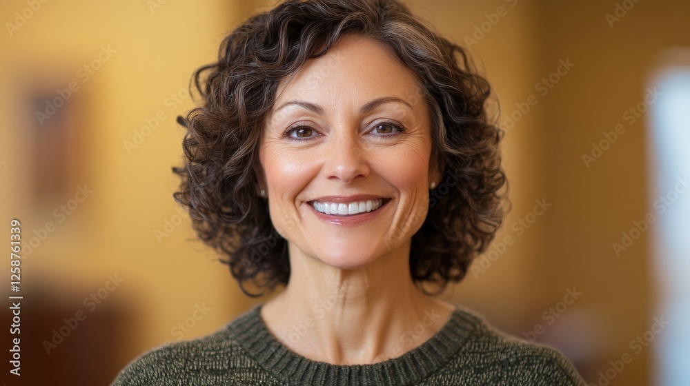 Portrait of a smiling mature woman with curly hair Portrait of a smiling mature woman with curly hair