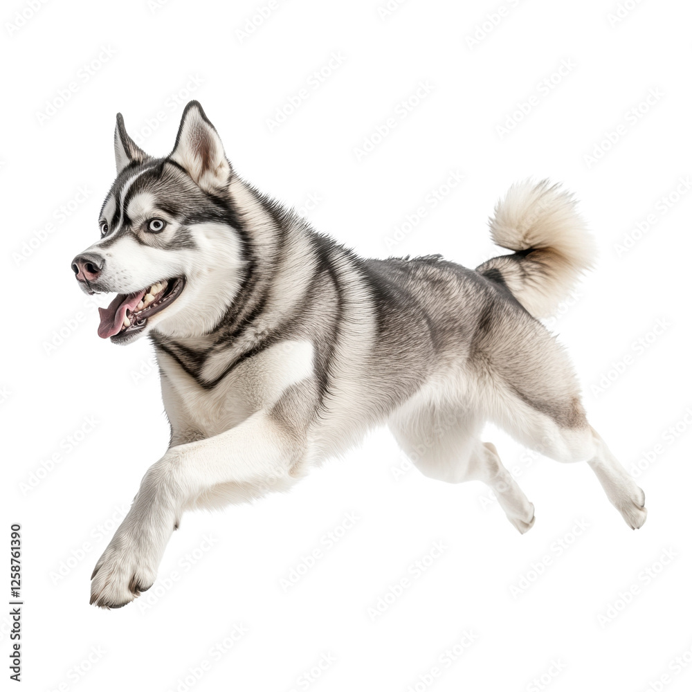 Fototapeta premium Siberian husky running happily, white isolate background