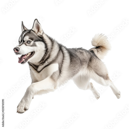 Siberian husky running happily, white isolate background