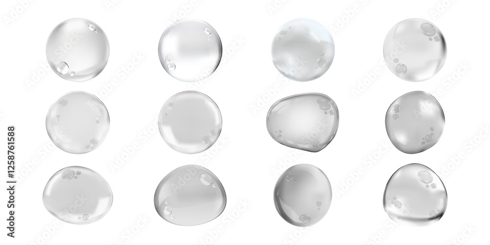PNG Glossy liquid bubble design elements on transparent background
