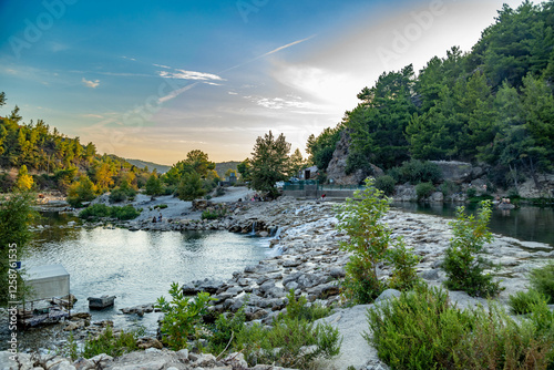  Rapids on Uluguney river near the ruins of Alara Castle.  Alanya, Antalya province, Turkey. Popular touristic attraction photo