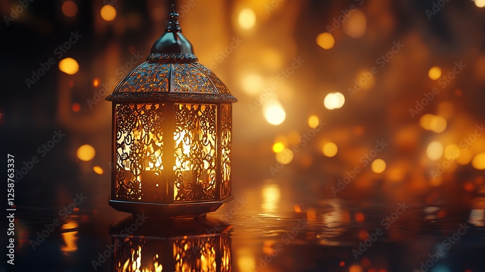 Obraz premium Lantern with a gold and silver design sits on a table