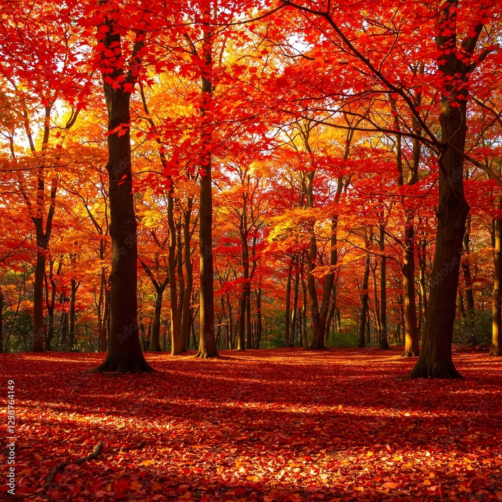Fototapeta premium Vibrant autumn foliage in a maple forest