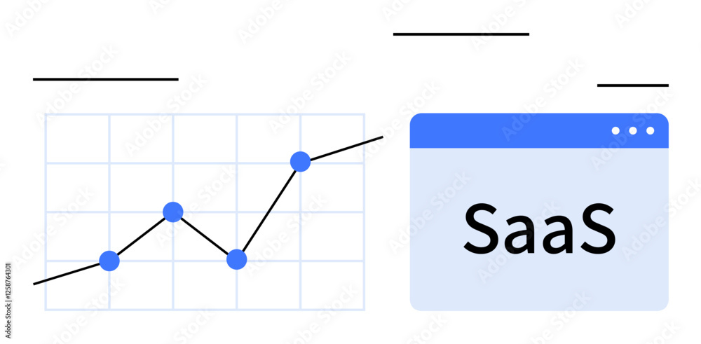 Line chart with upward trend and data points alongside web browser window labeled SaaS. Ideal for software, analytics, digital growth, business strategy, technology, innovation, abstract line flat Line chart with upward trend and data points alongside web browser window labeled SaaS. Ideal for software, analytics, digital growth, business strategy, technology, innovation, abstract line flat