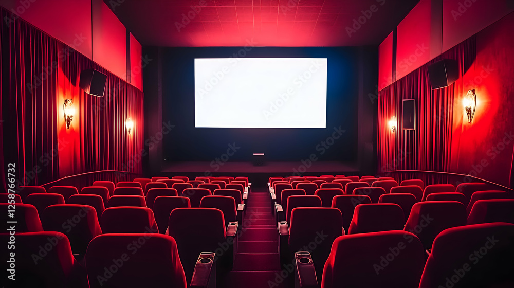 Fototapeta premium Large recliner chair in a home theater room with white space for copy