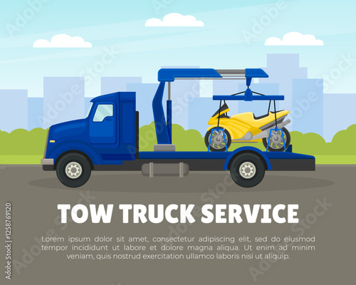Tow Truck City Road Assistance Service Vector Illustration