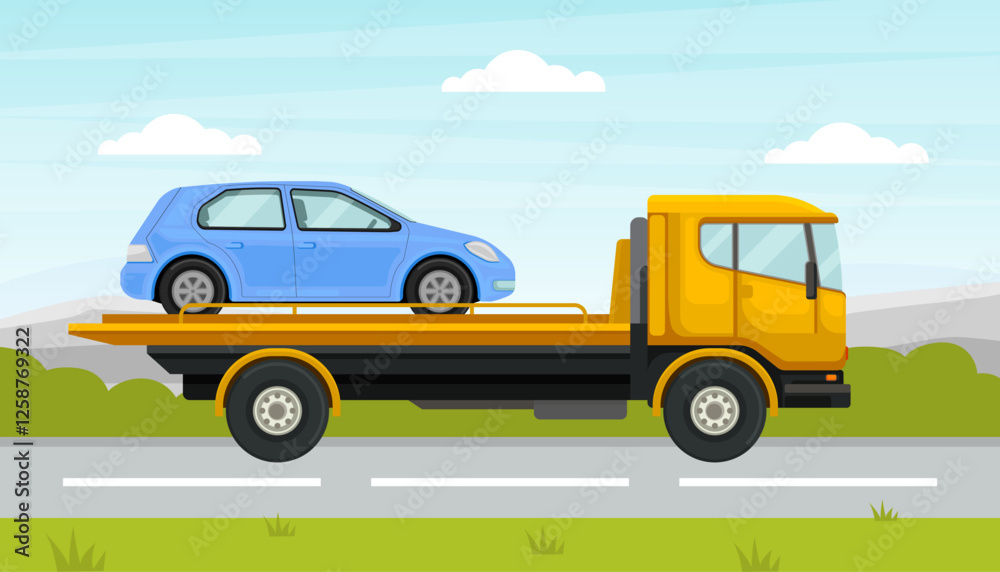 Tow Truck City Road Assistance Service Vector Illustration Tow Truck City Road Assistance Service Vector Illustration