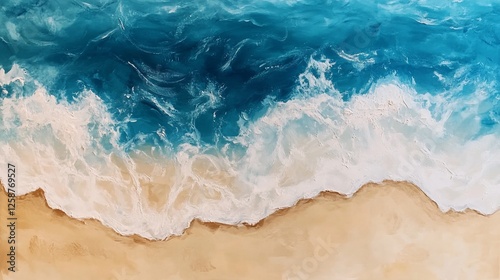 Ocean Waves Crashing on Sandy Beach: A Serene Coastal Painting