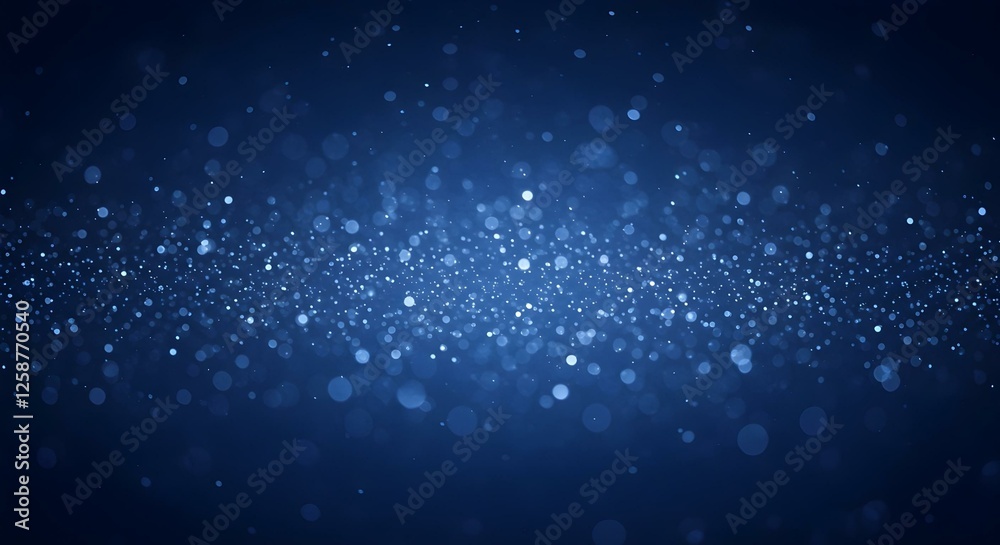 Obraz premium Un fondo azul profundo lleno de partículas suaves y brillantes que se asemejan a copos de nieve y purpurina