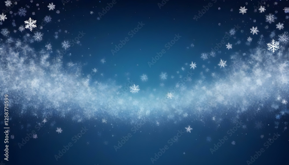 Obraz premium Un fondo azul profundo lleno de partículas suaves y brillantes que se asemejan a copos de nieve y purpurina