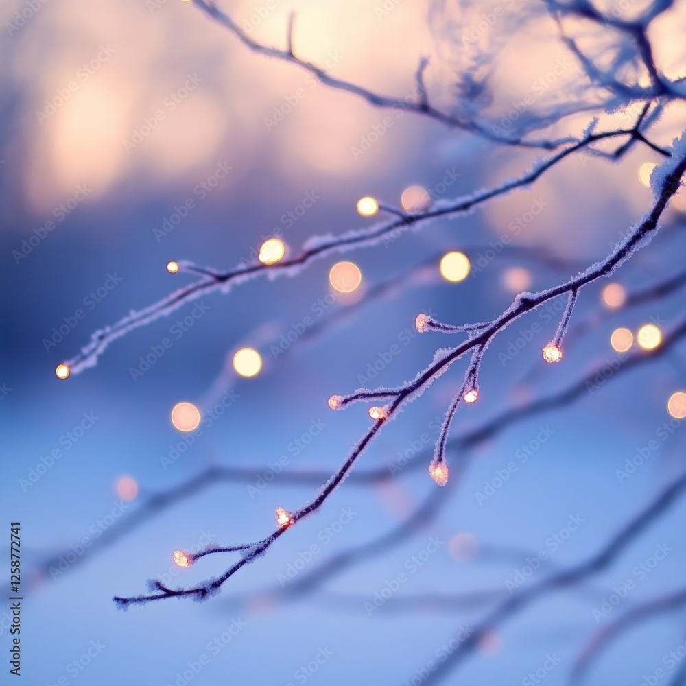 frosty branches with christmas lights frosty branches with christmas lights