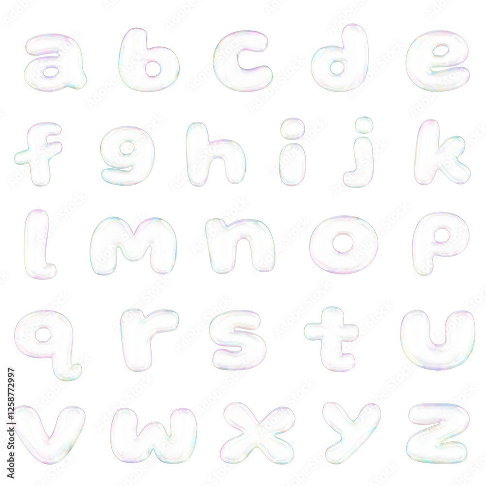 A-z letters, 3D transparent holographic bubble set A-z letters, 3D transparent holographic bubble set