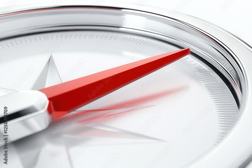 Navigating minimalism isolated red needle compass white background