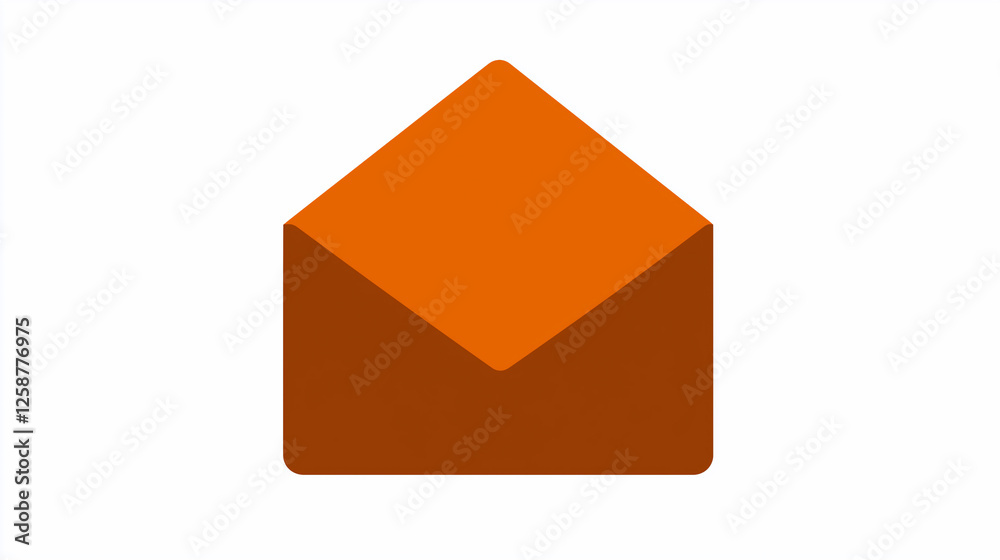 Minimalist orange envelope icon in style on pure white background