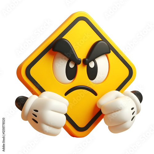 Cartoon yellow warning sign board, 3d rendering. isolated on white background