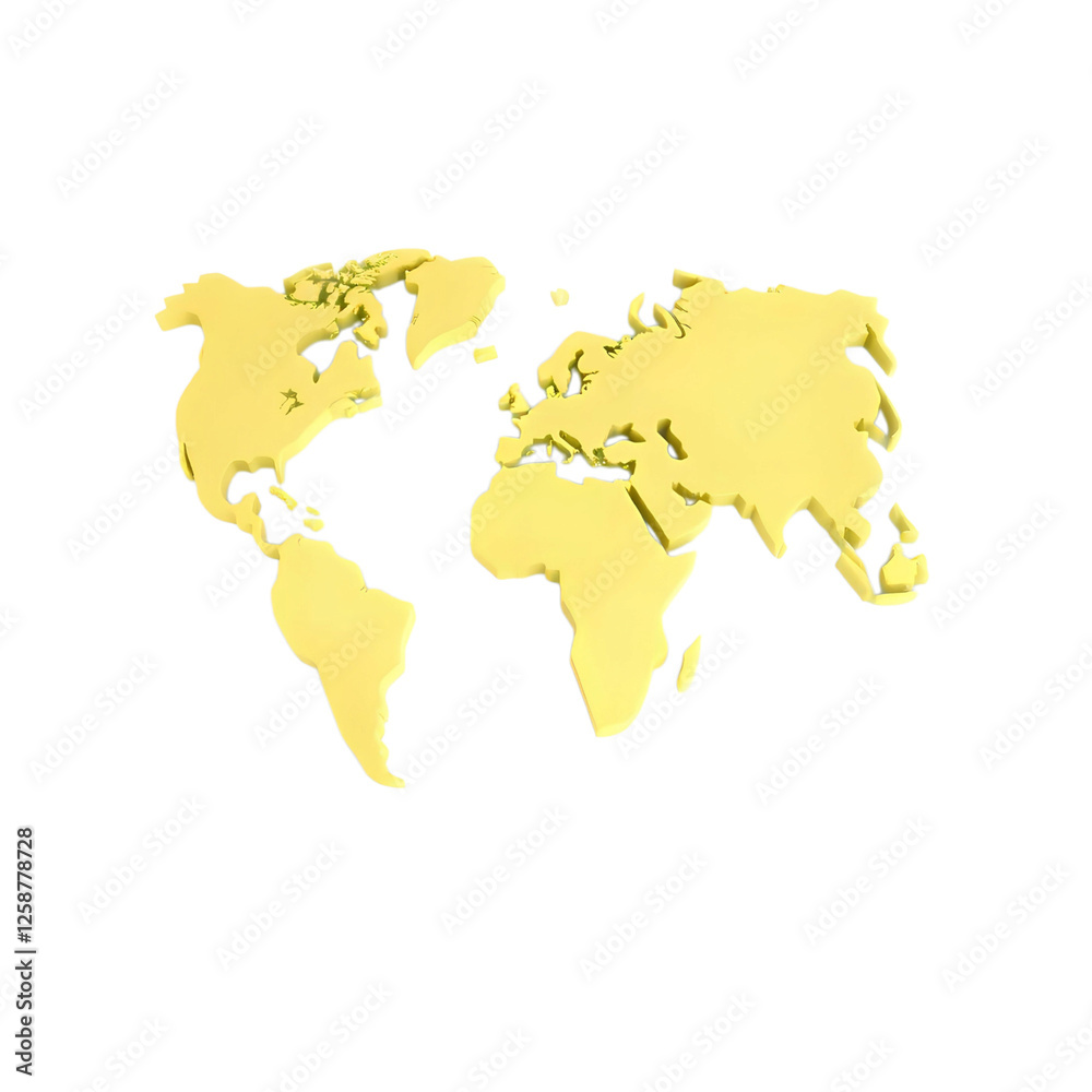 Obraz premium 3d yellow world map high quality png isolated on transparent background