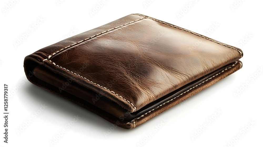45-Degree Angle of Leather Wallet on Pure White Background 45-Degree Angle of Leather Wallet on Pure White Background