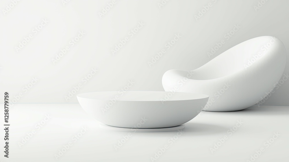 Minimalist white furniture with modern round table and chair Minimalist white furniture with modern round table and chair