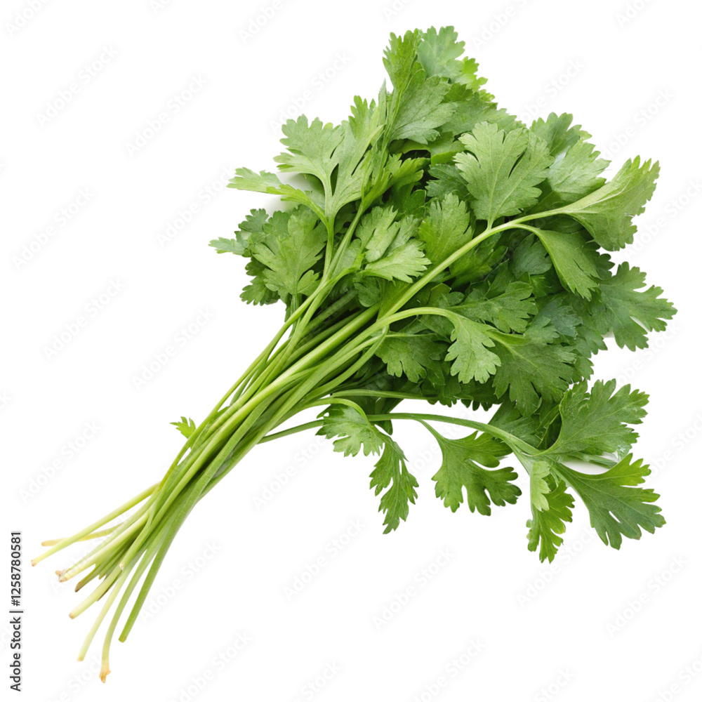 A bunch of fresh coriander leaves with vibrant green leaves tied together at the stems, isolated on a transparent background. Perfect for culinary, food, or herb-related designs. A bunch of fresh coriander leaves with vibrant green leaves tied together at the stems, isolated on a transparent background. Perfect for culinary, food, or herb-related designs.