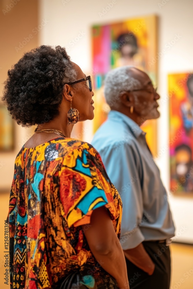 Fototapeta premium Two people observing art in a gallery