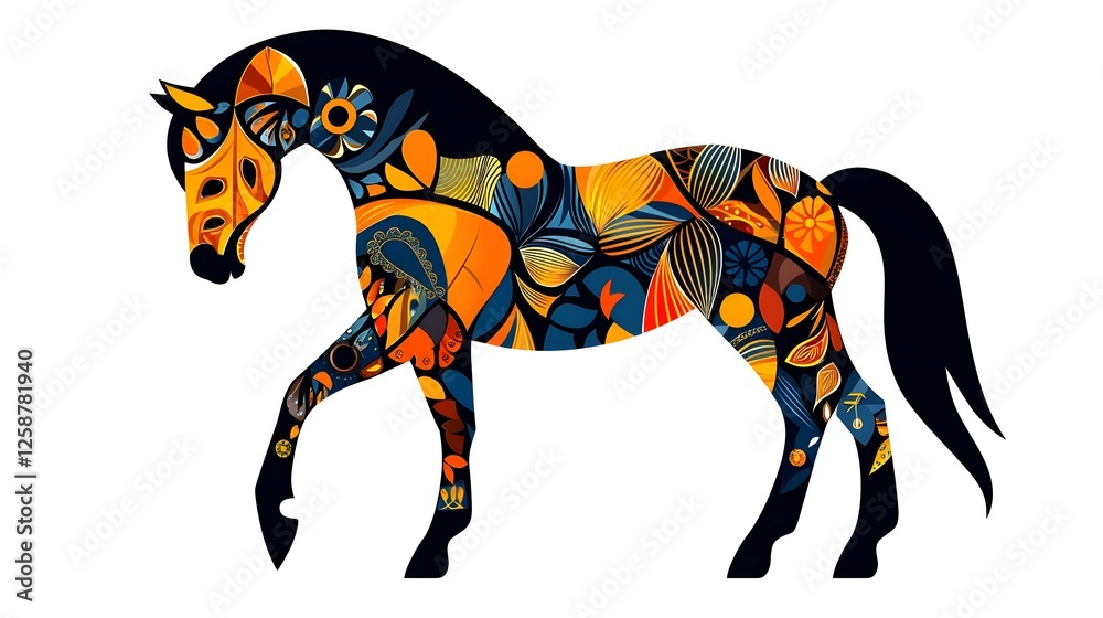 Fototapeta premium Abstract Colorful Horse Silhouette with Ornate Pattern