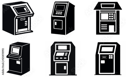 Simple Black and White ATM Kiosk Vector Illustration