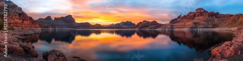 Arizona lake sunset reflecting mountainscape