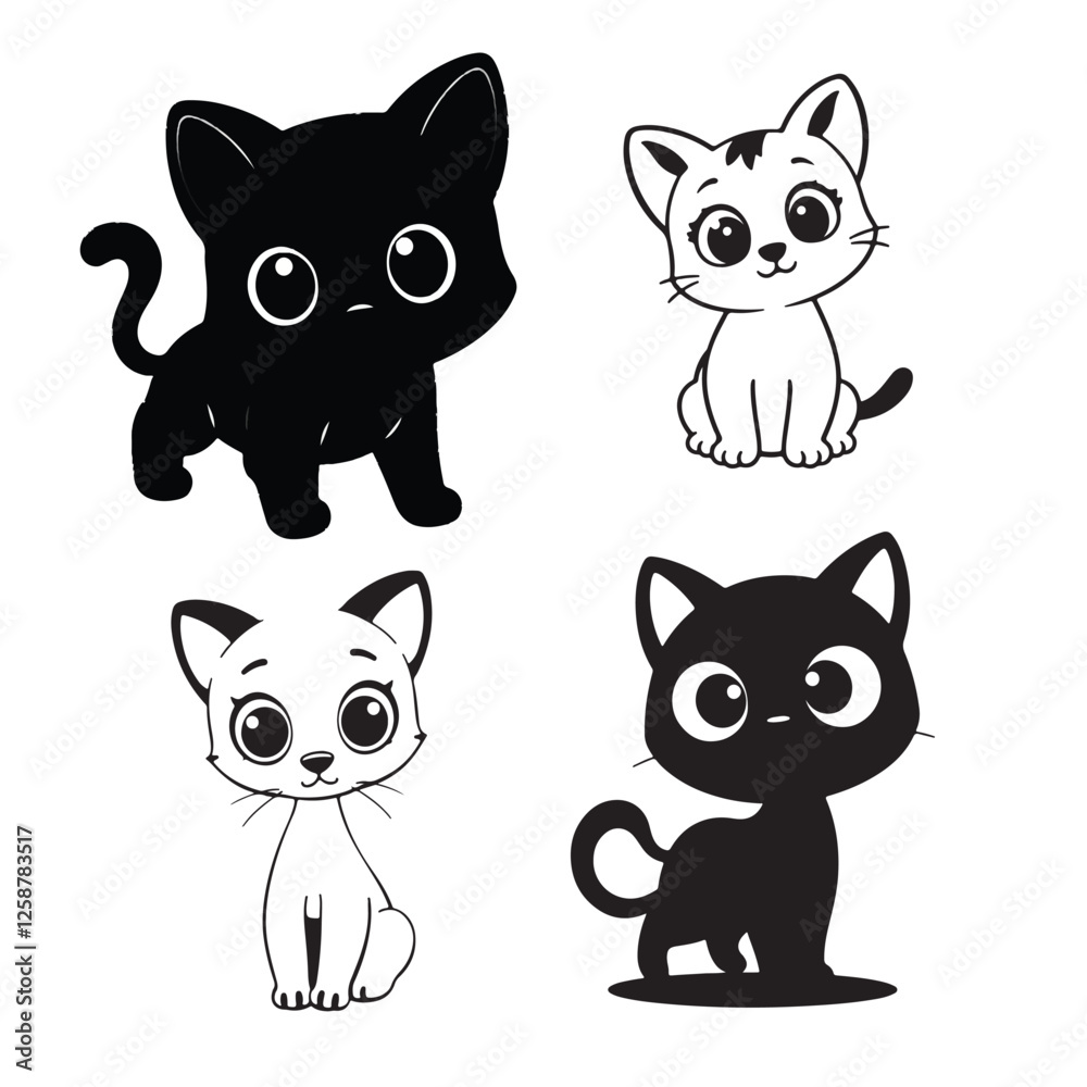 Hand Drawn cute cat in doodle style Hand Drawn cute cat in doodle style