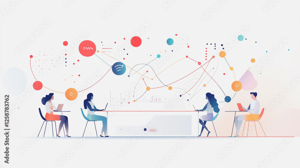 Fototapeta premium Professional business team working on a project together in the office Using innovation economic growth charts and network connections to accompany the data. in analyzing future trends