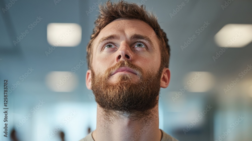 Man Looking Upward in Office Environment