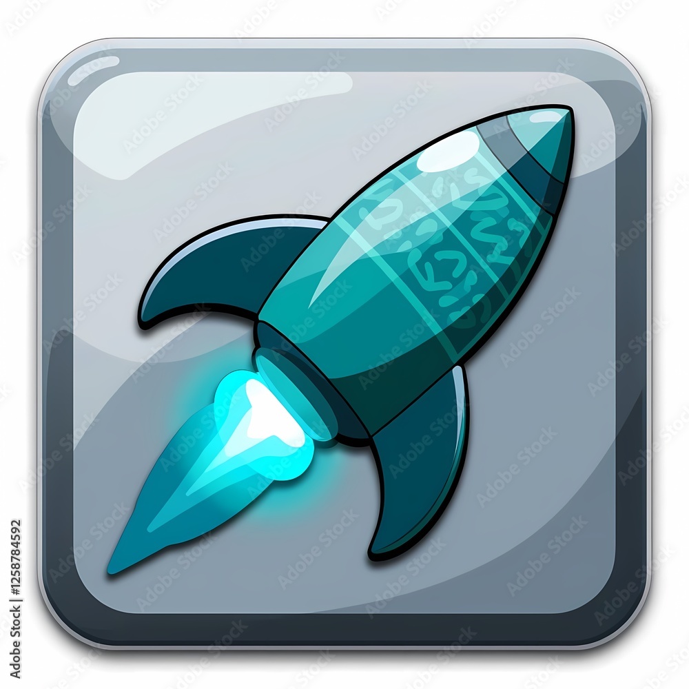 An futuristic image of a teal rocket with a patterned design. The background is a metallic silver color, adding depth and contrast. An futuristic image of a teal rocket with a patterned design. The background is a metallic silver color, adding depth and contrast.