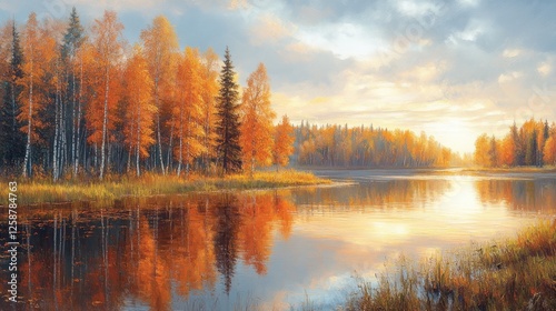 Autumnal Reflections Peaceful Lake Scene Golden Trees