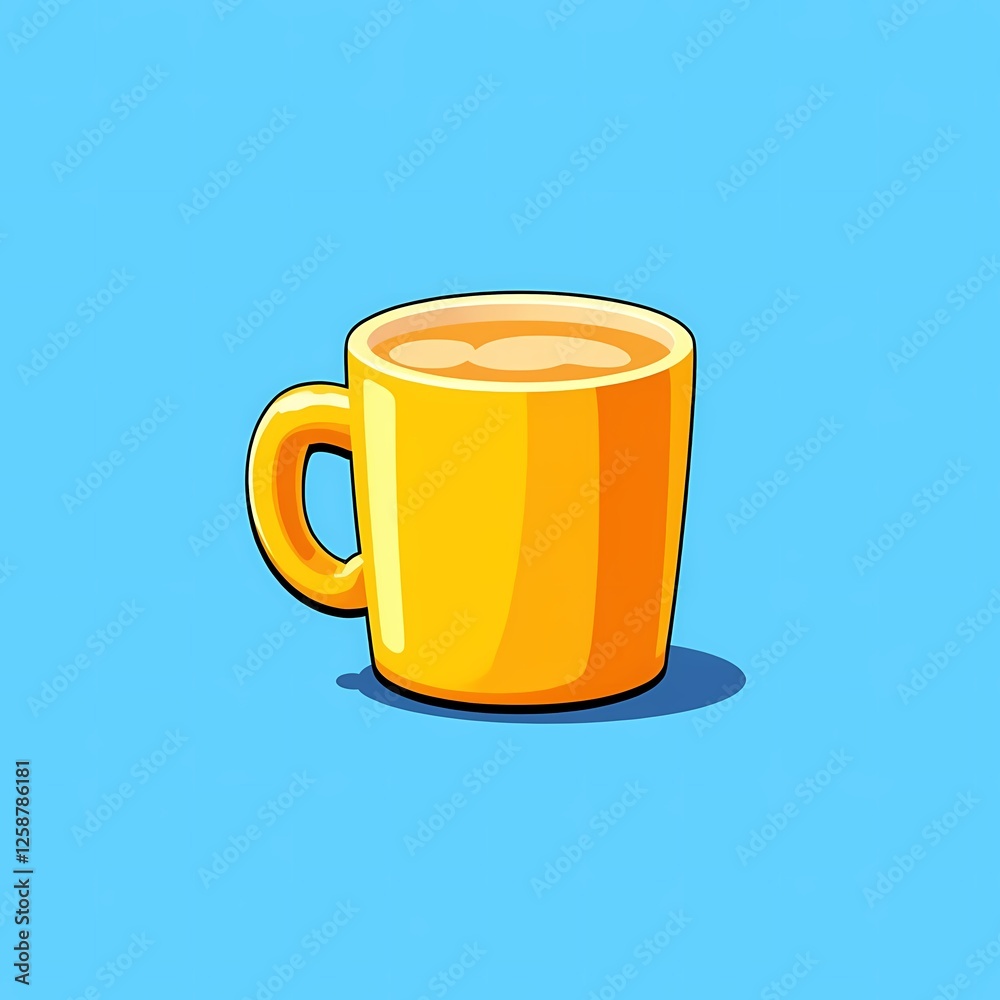 Obraz premium An animated image of a yellow mug with a matte finish. The background is a sky blue color, adding depth and contrast.
