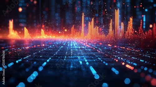 This brilliant image features an illuminated neon landscape representing dynamic data flow in a digital world, igniting emotions related to technology and innovation.