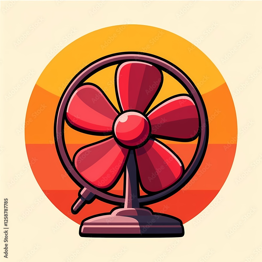 An retro image of a red fan with a bold outline. The background is a sunset orange color, adding depth and contrast. An retro image of a red fan with a bold outline. The background is a sunset orange color, adding depth and contrast.