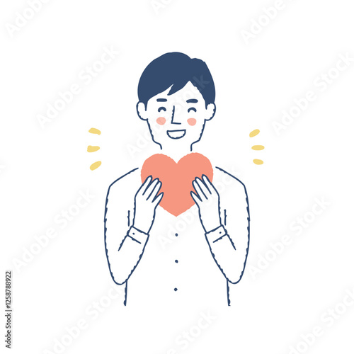 両手でハートを持っている笑顔の男性