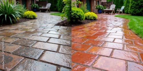 Before and After Revitalizing Outdoor Brick Pavers with a Deep Clean and Restoration to Enhance Curb Appeal