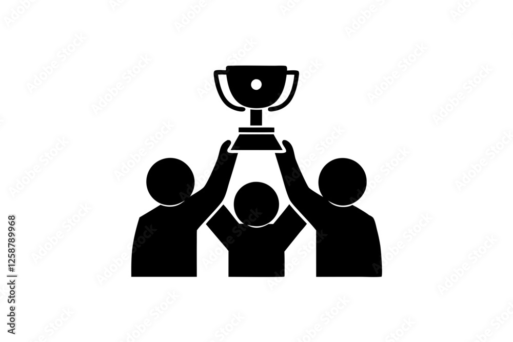 creative Black Silhouette Team Sharing Trophy Icon vector illustration creative Black Silhouette Team Sharing Trophy Icon vector illustration