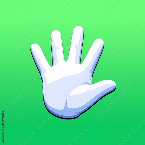 An shiny image of a white glove with a painted logo. The background is a gradient green color, adding depth and contrast.