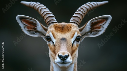 Close encounter with an antelope showcasing impressive horns in natural setting