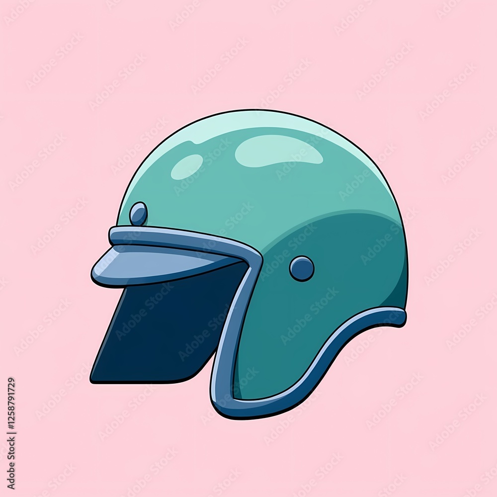An ornate image of a teal helmet with a glossy coating. The background is a pastel pink color, adding depth and contrast. An ornate image of a teal helmet with a glossy coating. The background is a pastel pink color, adding depth and contrast.