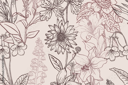 Wallpaper Mural Floral line art background, neutral color hand drawn design Torontodigital.ca