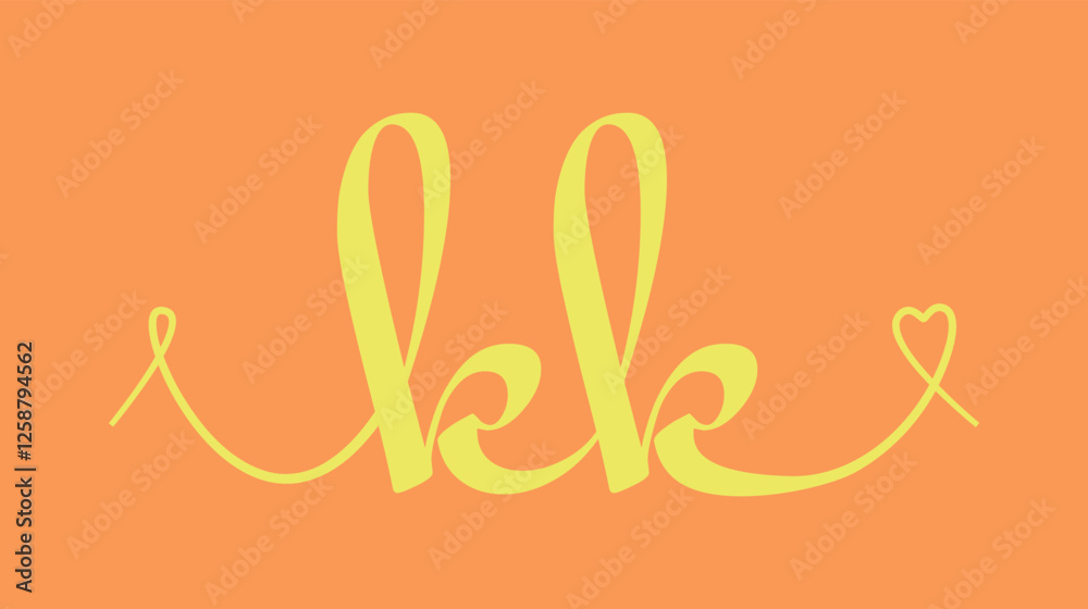 KK initial wedding monogram calligraphy vector illustration. Hand drawn lettering k and k love logo design for valentines day poster, greeting card