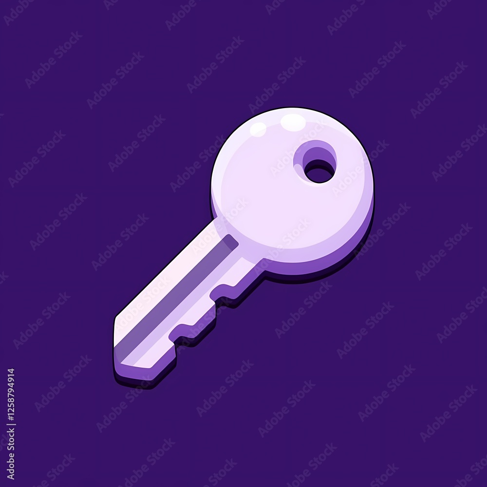 An retro image of a white key with a black stripe on the side. The background is a deep purple color, adding depth and contrast. An retro image of a white key with a black stripe on the side. The background is a deep purple color, adding depth and contrast.