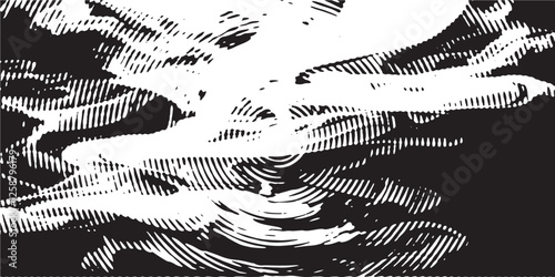 Distressed background in black and white texture with circular shapes,dark spots, scratches and lines. Abstract vector illustration