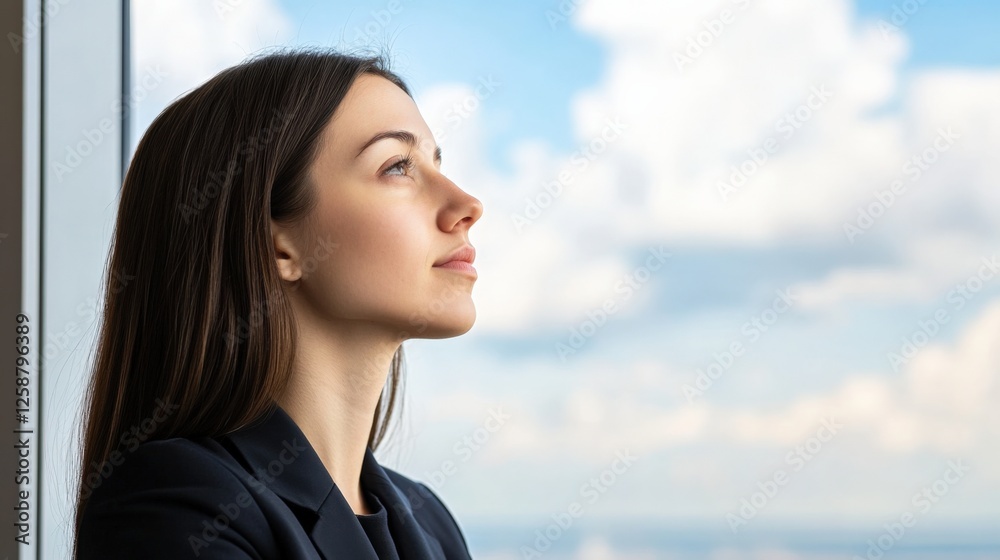 woman looks towards a bright future woman looks towards a bright future