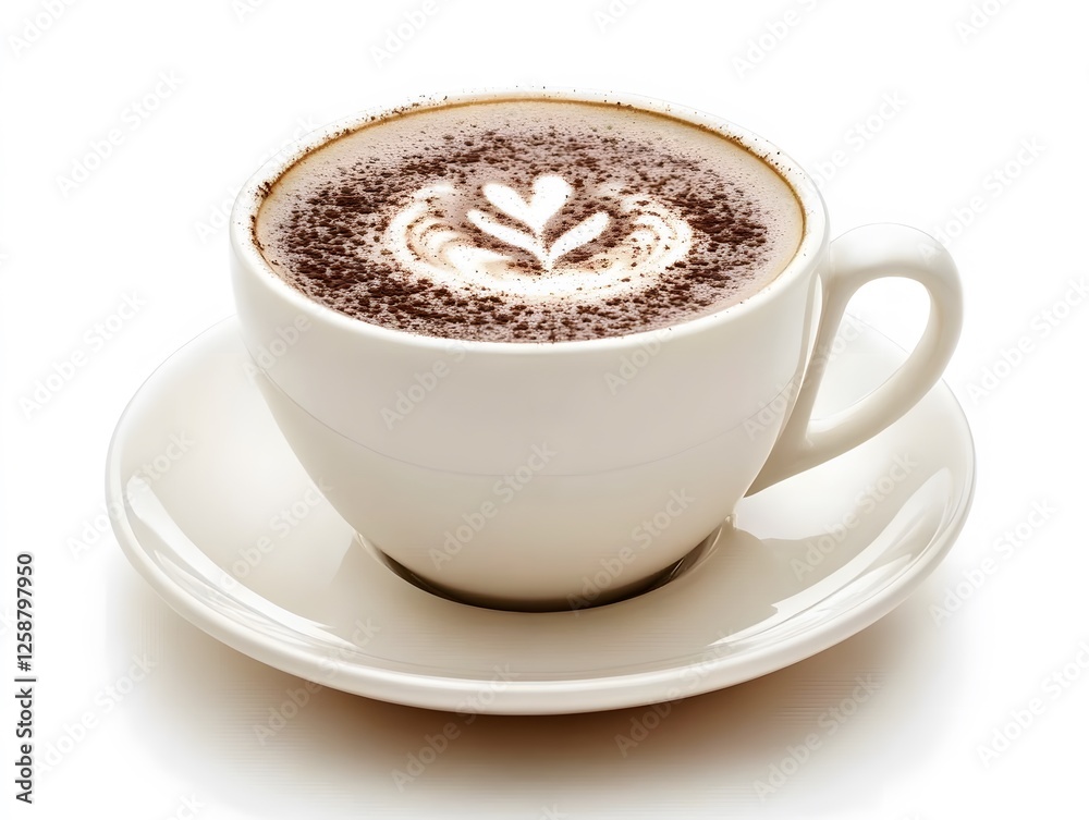 Naklejka premium Delicious Cappuccino Coffee in White Cup Latte Art