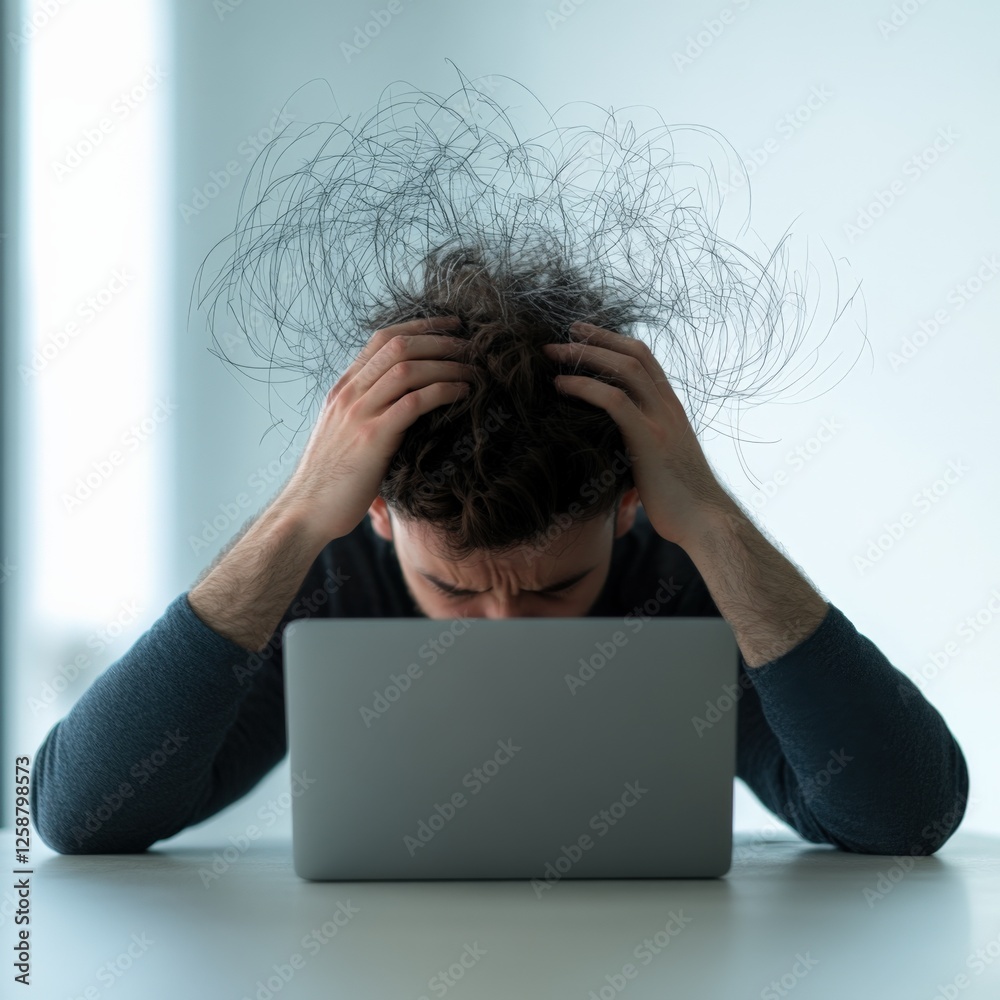 stressed man at Laptop with Hands on Head stressed man at Laptop with Hands on Head